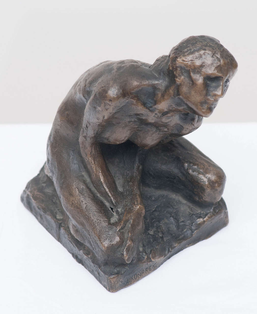 J. Konarek 20th Century Bronze Crouching Female