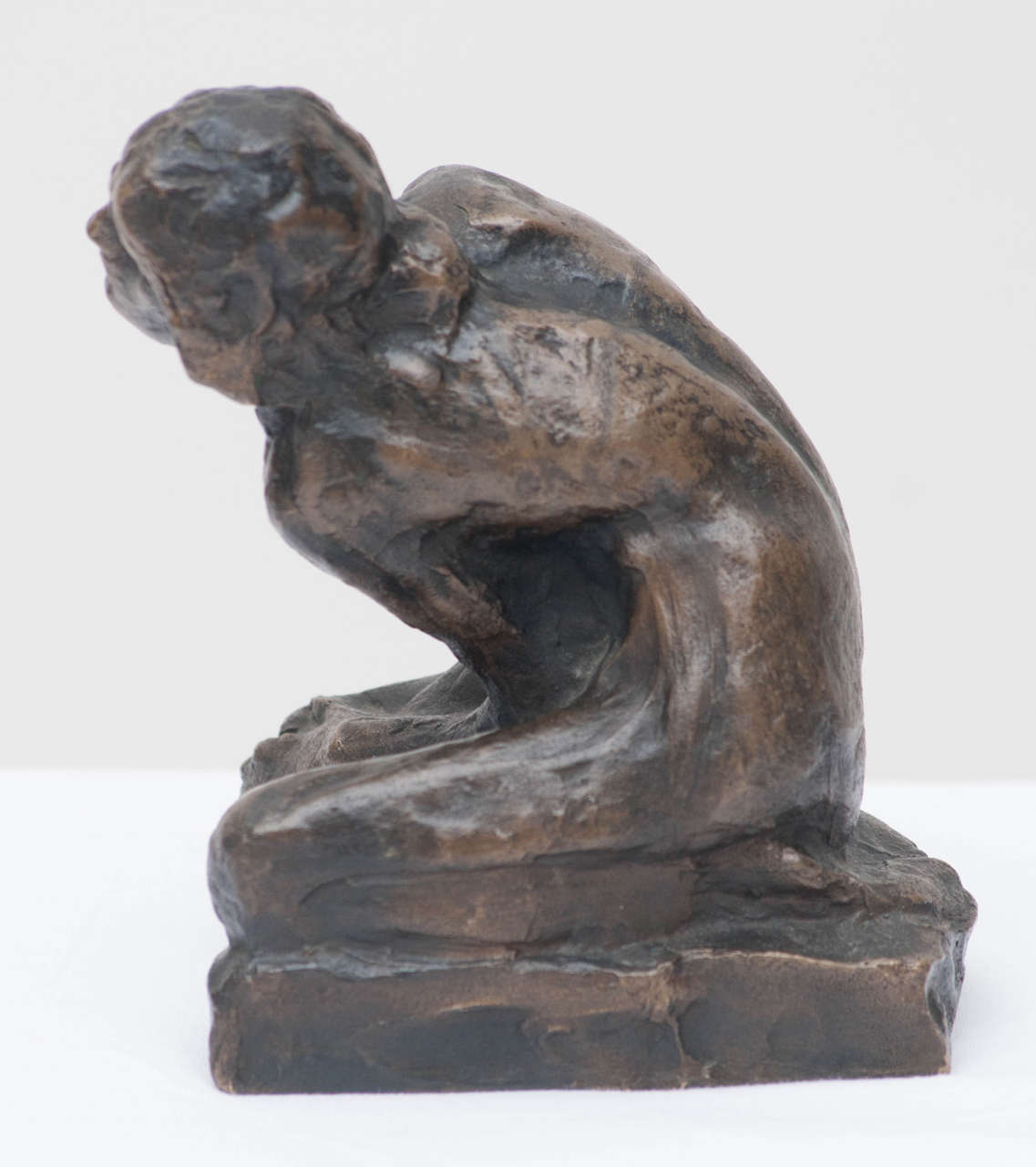 Unknown J. Konarek 20th Century Bronze Crouching Female For Sale