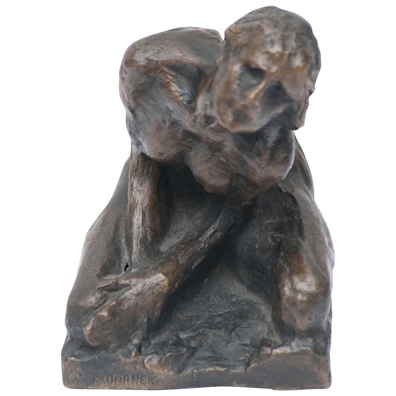 J. Konarek 20th Century Bronze Crouching Female For Sale