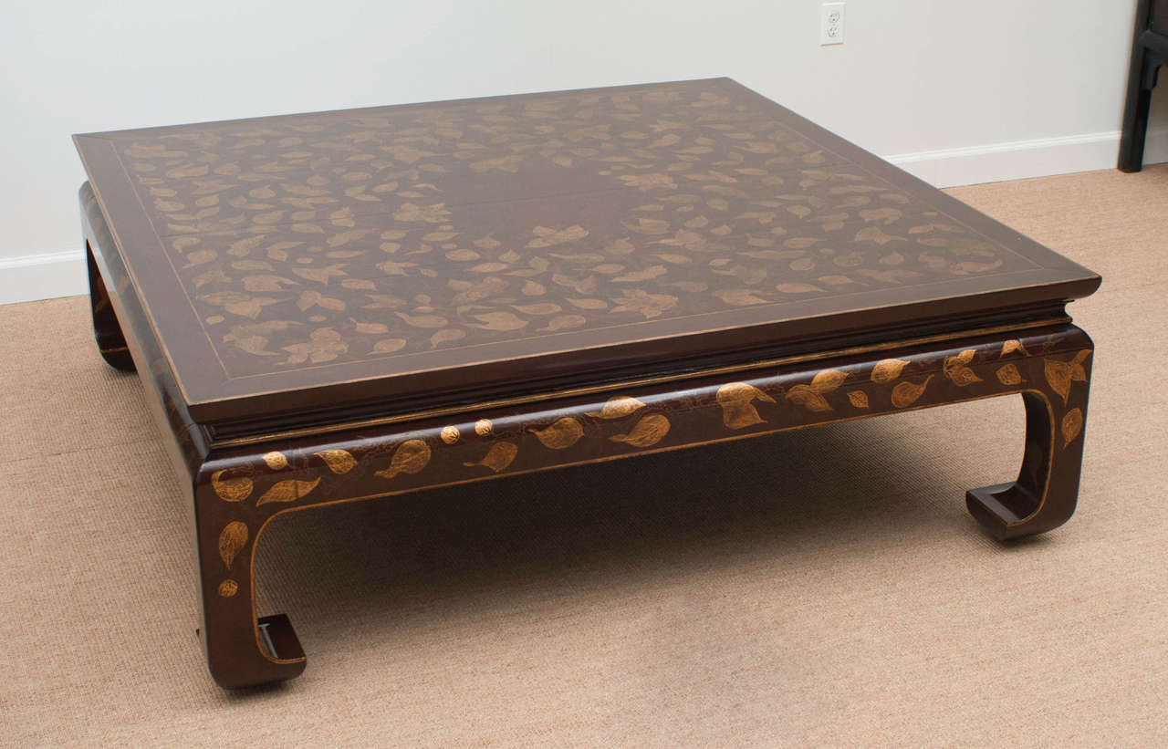 An exceptional large Rose Tarlow gilt and painted lacquer Ming Style coffee table.