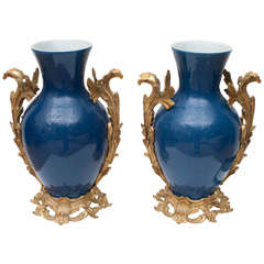 French Louis XV Style Chinese Porcelain Vases with Gilt Bronze