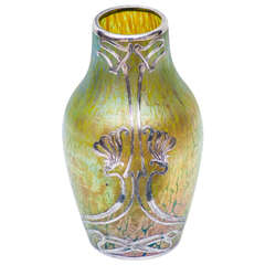Loetz Silver Overlay Art Glass Vase, circa 1900