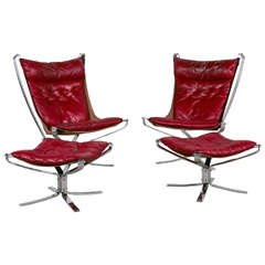 Pair of Norwegian Design Falcon Armchairs with Ottomans by Sigurd Ressel
