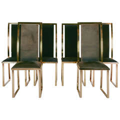 Set of Six Brass and Gilded Metal Chairs in the Style of Jansen