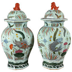 Pair of Chinese Octagonal Lidded Jars
