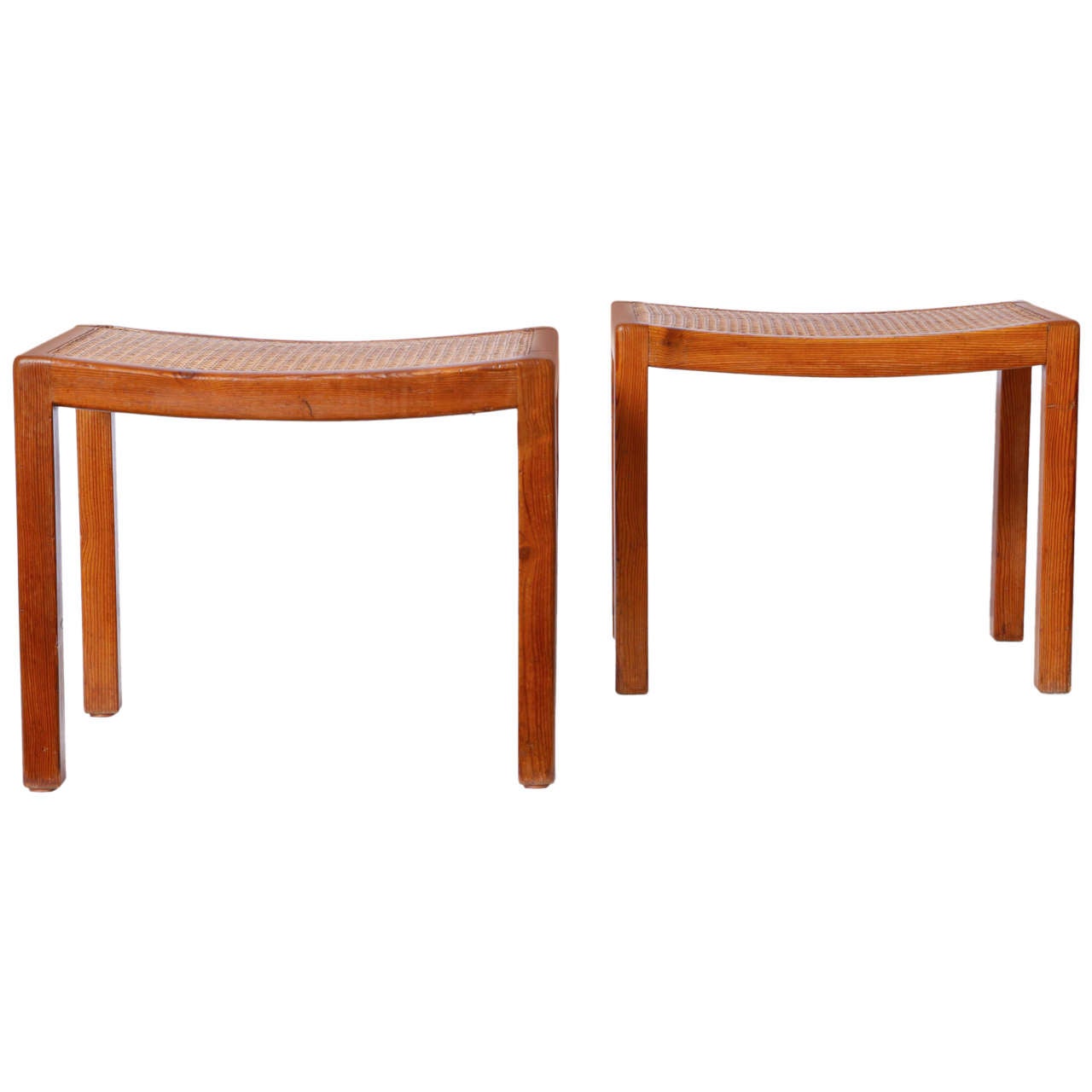 Pair of Pine and Cane Stools, circa 1930 For Sale
