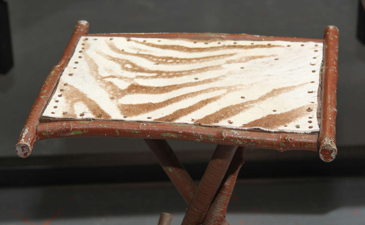 Zebra Topped Side Table In Distressed Condition In Seattle, WA