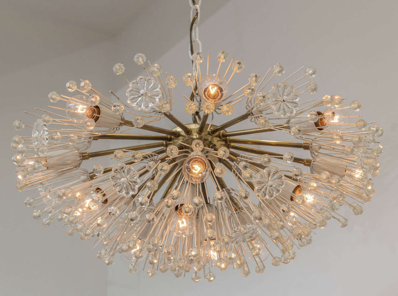 Emil Stejnar Brass and Glass Chandelier In Excellent Condition For Sale In San Francisco, CA
