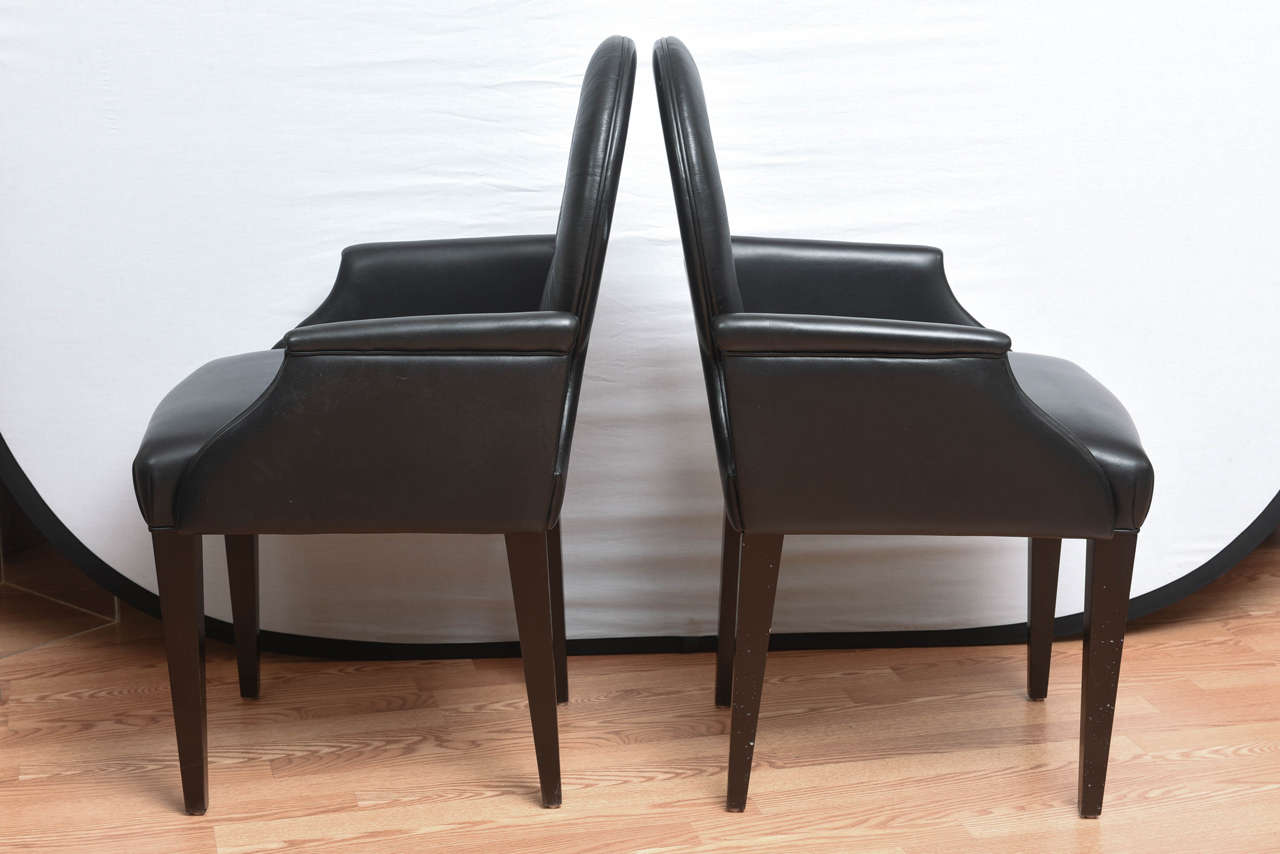 Set of Four Italian Black Leather Armchairs For Sale 2