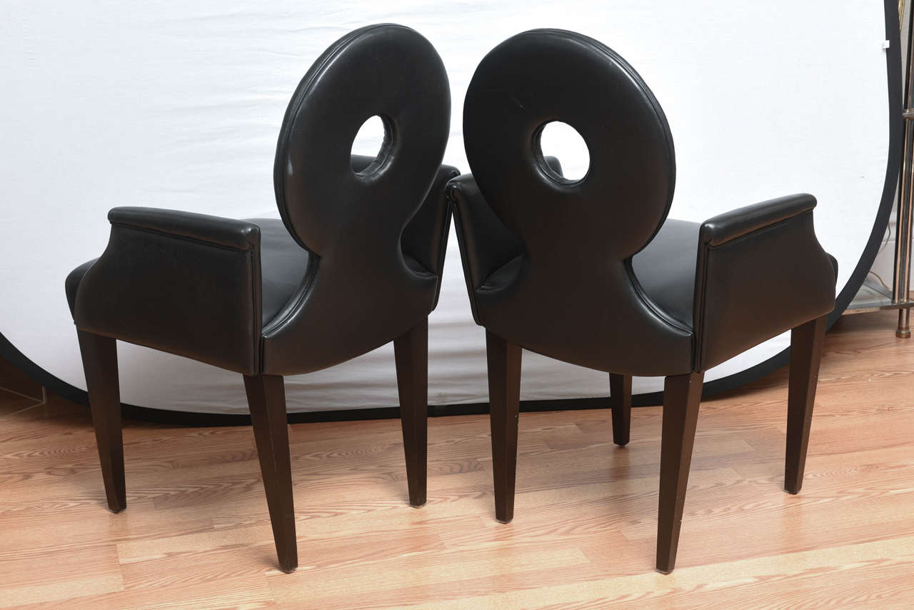 Set of Four Italian Black Leather Armchairs For Sale 3