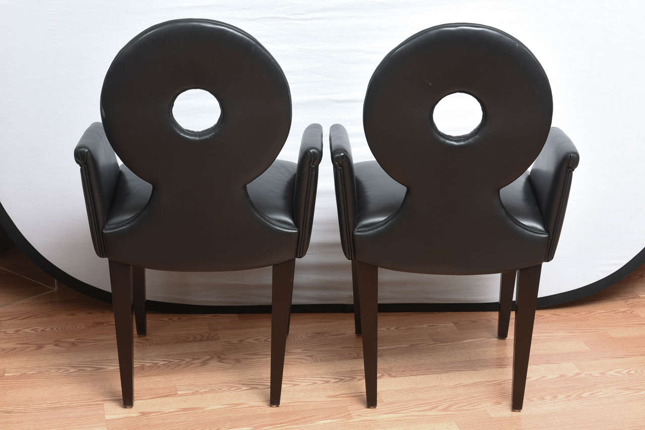Set of Four Italian Black Leather Armchairs For Sale 4
