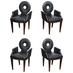 Set of Four Italian Black Leather Armchairs