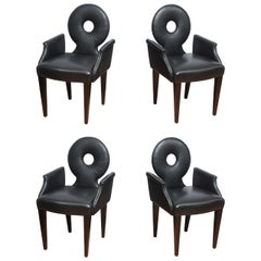 Used Set of Four Italian Black Leather Armchairs