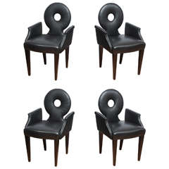 Set of Four Italian Black Leather Armchairs 12