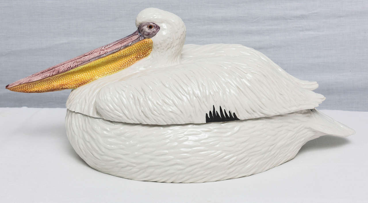 Unique Italian porcelain tureen in the form of a pelican. Beautifully executed.