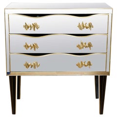 Commode all in Mirror with Three Drawers, Handles in Bronze