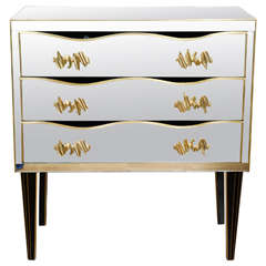 Commode all in Mirror with Three Drawers, Handles in Bronze 6