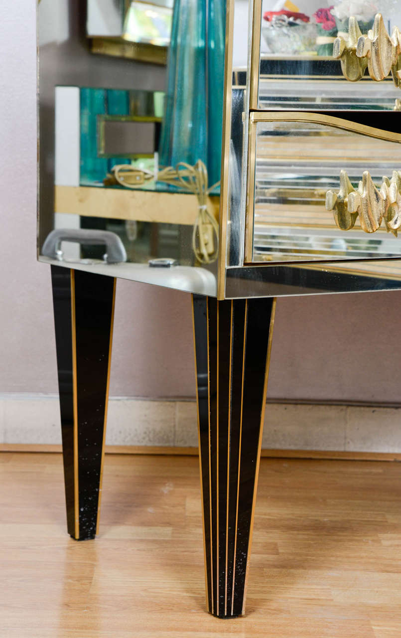 Italian Commode all in Mirror with Three Drawers, Handles in Bronze