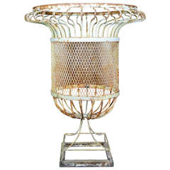 1950s Medicis Style Vase in Wrought Iron on a Pedestal