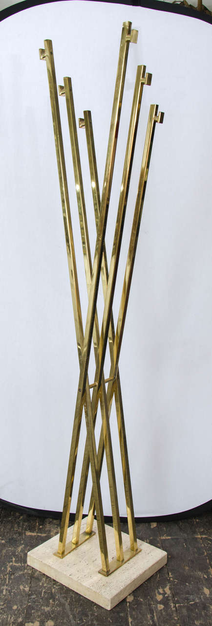 Architectural Coat Hanger in brass and travertine base attributed to Romeo Rega Italian 1970's