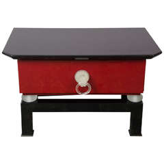 A pair Italian 70's black and red lacquer side tables