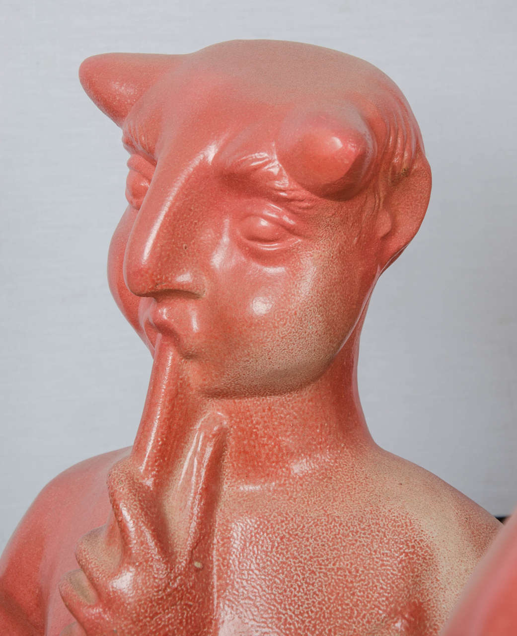 Ceramic Unusual life size faun playing flute in glazed red ceramic Italian 50's