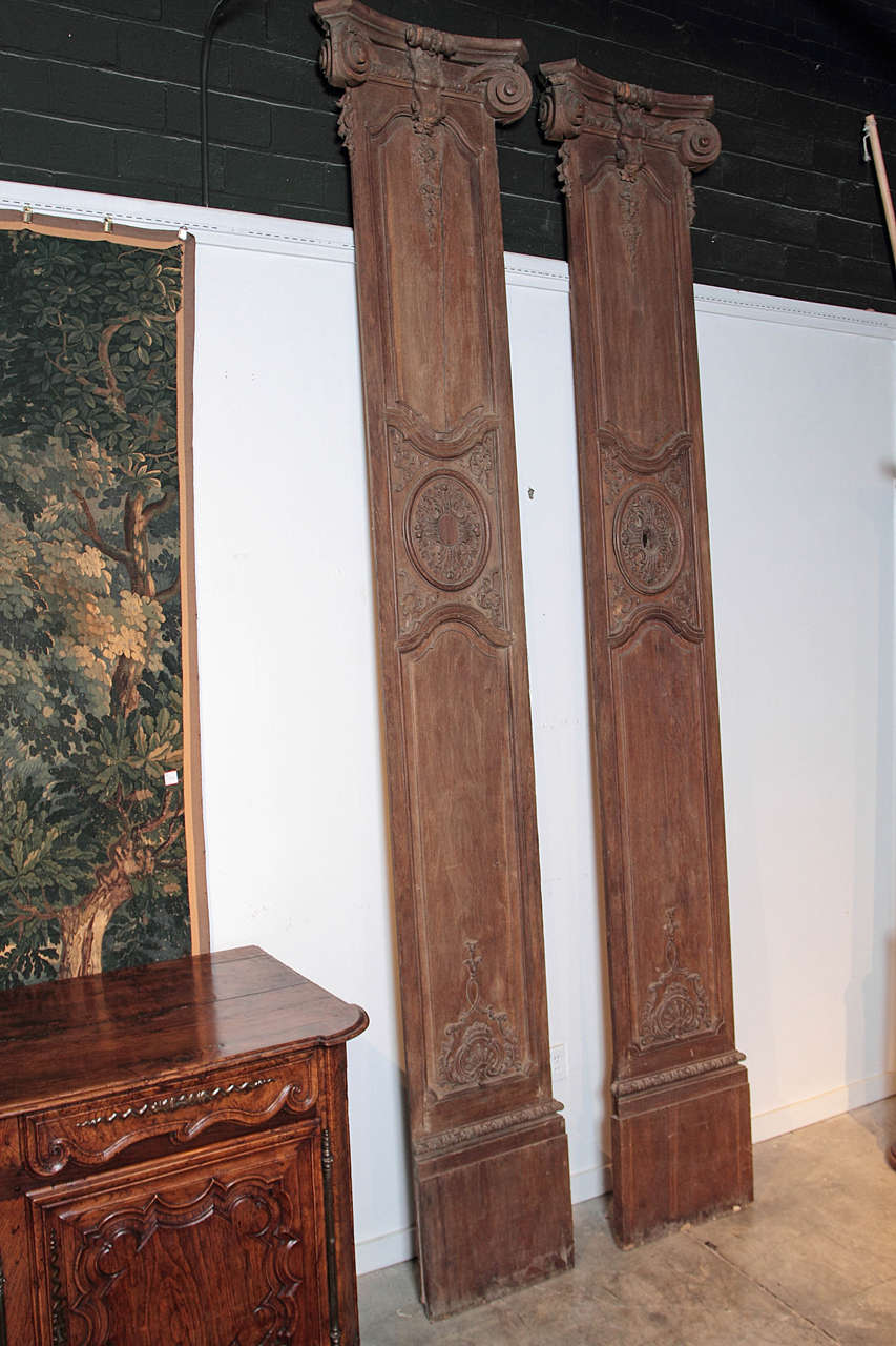 Set of Four Antique Oak Columns from a French Boiserie or Paneled Room 1
