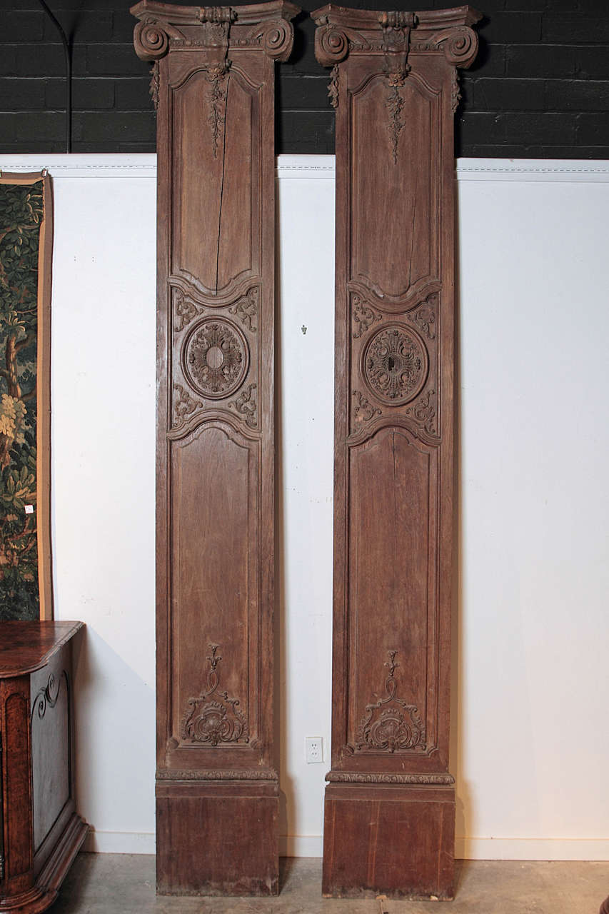 Set of Four Antique Oak Columns from a French Boiserie or Paneled Room 4