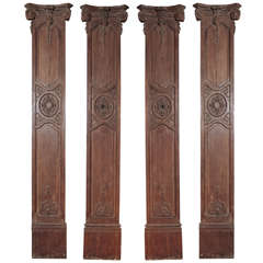Set of Four Antique Oak Columns from a French Boiserie or Paneled Room