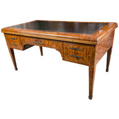 Burl Wood Leather-Topped Burau Plat