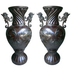 Pair of Japanese Bronze Floor Vases