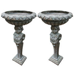 Antique Pair of Cast Bronze Bubbling Fountains