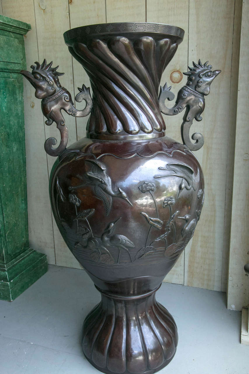 Pair of Japanese Bronze Floor Vases For Sale at 1stdibs