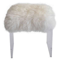 Vintage Lucite Stool with Faux Fur Topper