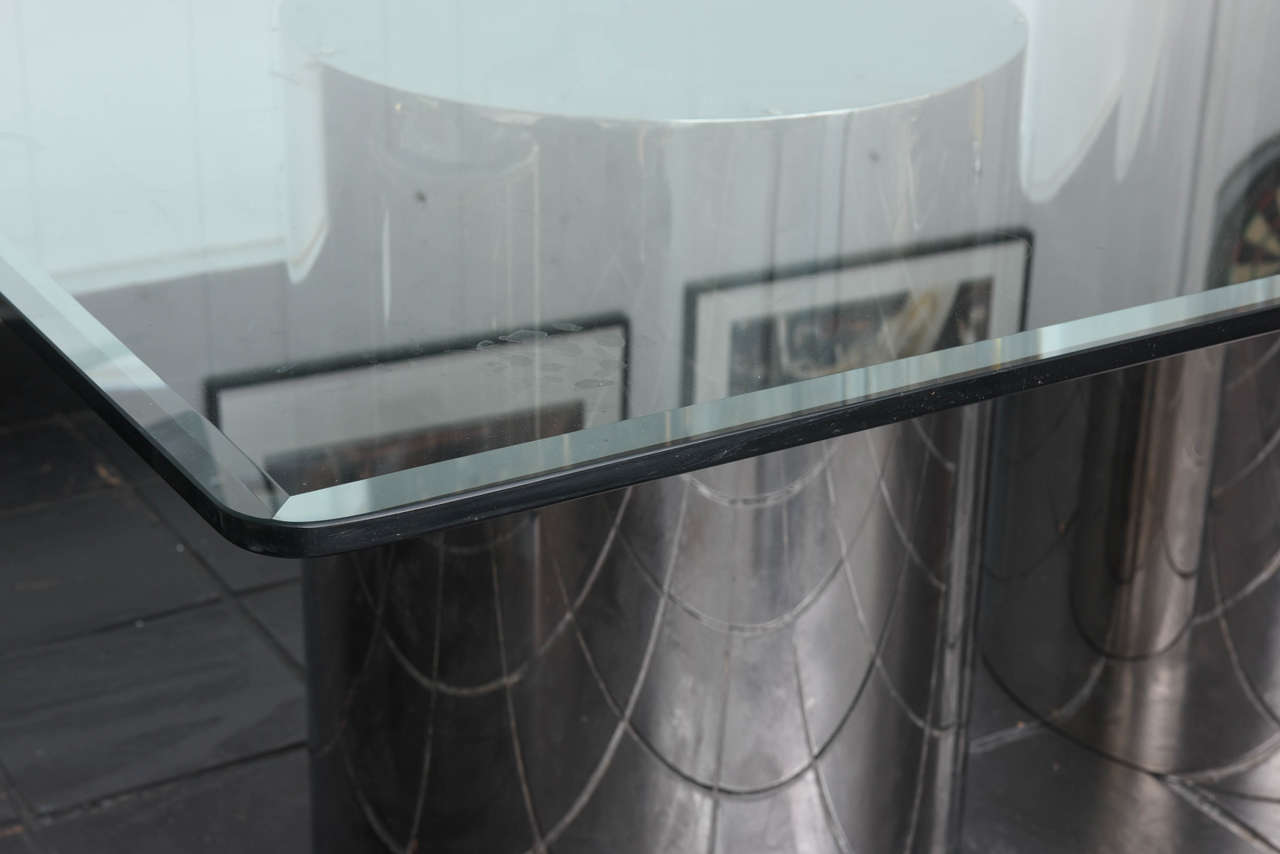 Glass Steel Drum Pedestal Dining Table