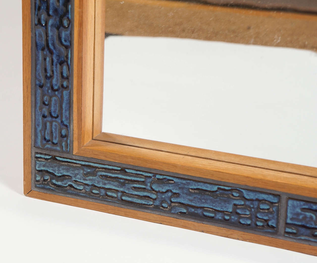 Mid-20th Century Blue Tile Frame Wall Mirror