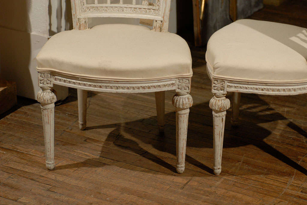Upholstery Pair of Swedish Late 18th Century Period Gustavian Painted Wood Side Chairs