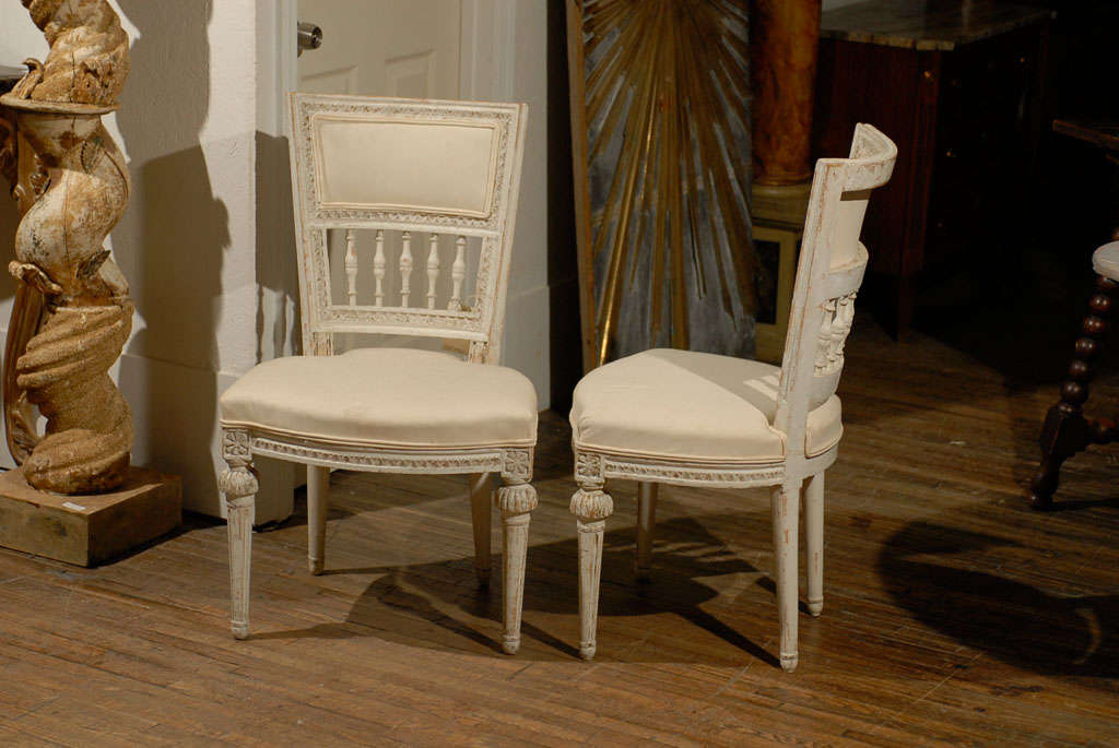 Pair of Swedish Late 18th Century Period Gustavian Painted Wood Side Chairs 2