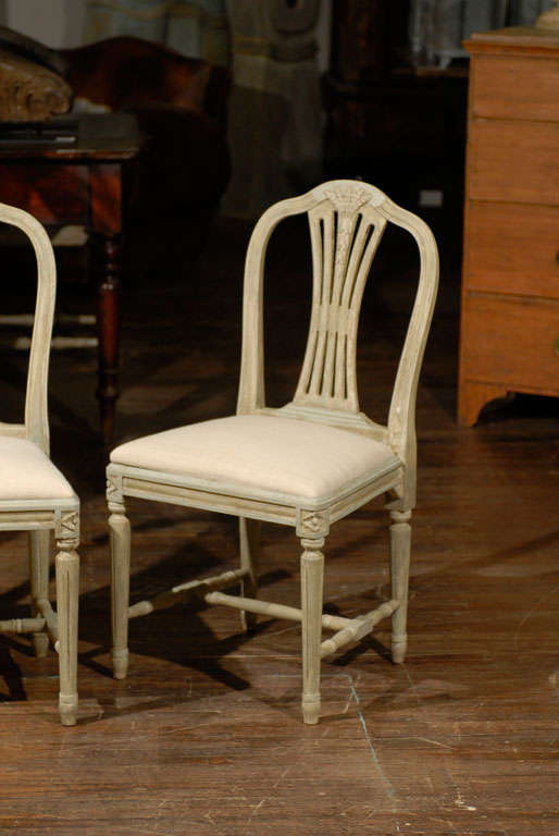 Painted Set of Four Swedish Late Gustavian Style Wheat Back Side Chairs