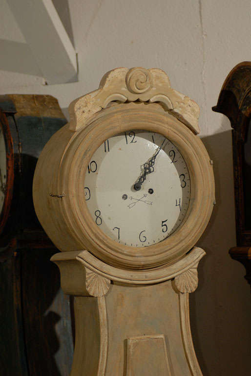 Carved Swedish 19th Century Mora Style Clock with Stylized Ribbons