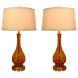 Pair of Amber Murano Lamps, circa 1960