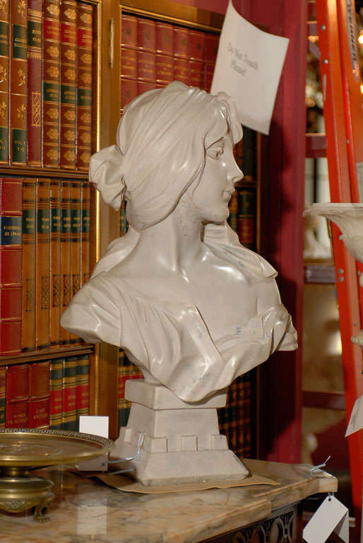 Hand-Carved Hand Carved Marble Bust of Female For Sale