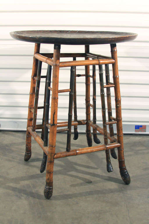 American Esthetic Round Bamboo Table with Carved Top