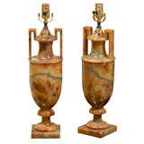 Pair of Art Deco Style Tobacco Alabaster Lamps