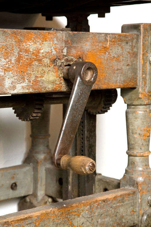 19th Century Early Wood and Iron Industrial Factory Crank Table