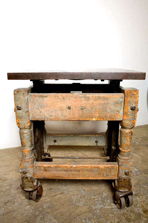 Early Wood and Iron Industrial Factory Crank Table 2