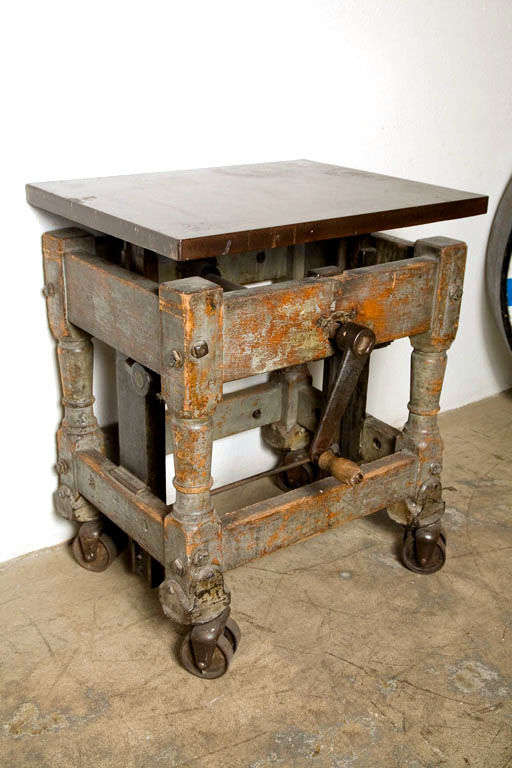 Early Wood and Iron Industrial Factory Crank Table 5