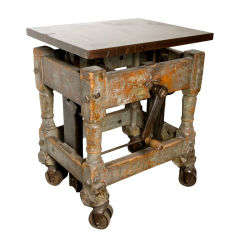 Early Wood and Iron Industrial Factory Crank Table
