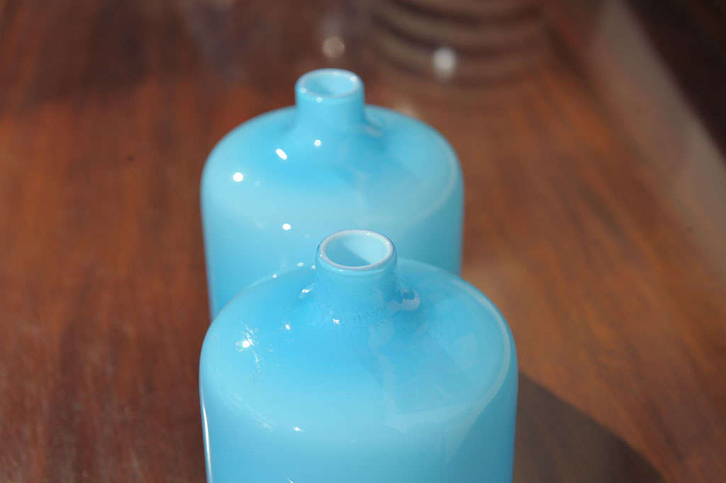 Opaque Aqua Glass Vases In Good Condition In San Francisco, CA