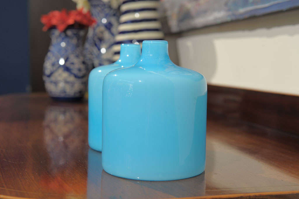 20th Century Opaque Aqua Glass Vases